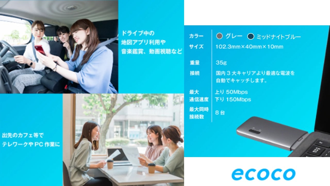 ecoco Wi-Fi TD10 バッテリーレス スティックタイプワイファイ 10GB ミッドナイトブルー